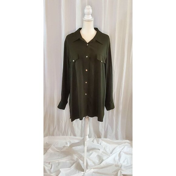 Lauren Ralph Lauren Tops - Lauren Ralph Lauren Thick Silk Button Up Shirt Size 3XL Forest Green Outdoors
